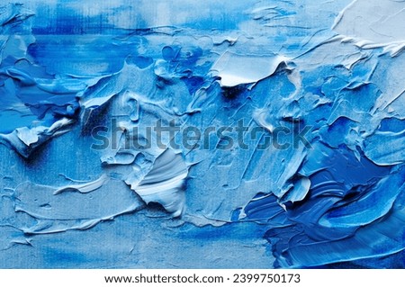 Blue background with oil paint. Beautiful close up brushstrokes.Detail of artistic abstract oil painted background. Royalty-Free Stock Photo #2399750173