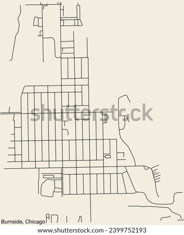 Detailed hand-drawn navigational urban street roads map of the BURNSIDE COMMUNITY AREA of the American city of CHICAGO, ILLINOIS with vivid road lines and name tag on solid background