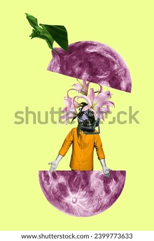 Collage picture artwork of unusual weird faceless guy inside full moon isolated on creative background