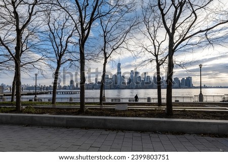 Lower Manhattan skyline from Jersey City, Hudson River in front
