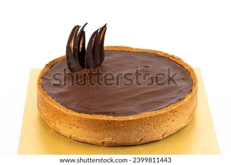 chocolate baked cheesecake in white background