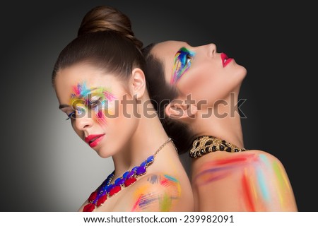  girls. make-up colour paint painting, 