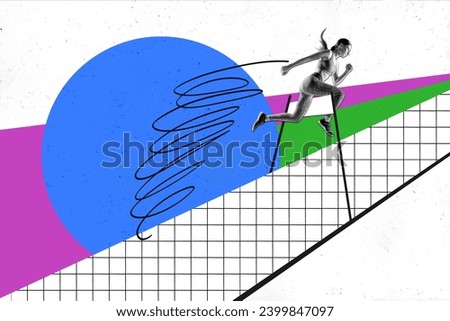 Horizontal creative photo collage of sporty energetic active sportswoman run jump concept of endurance strength persistence in sport