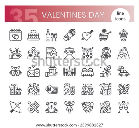 Valentines' day Icons Bundle. Thin outline icons style. Vector illustration