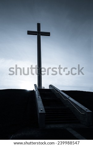 Steps to The Papal Cross in Dublin Phoenix Park in monochrome