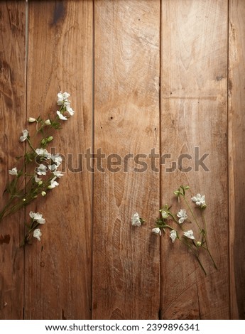 daisy flower on wooden background. Empty space for display products, food, cosmetics and props Royalty-Free Stock Photo #2399896341