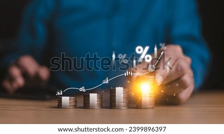 Interest rate chart, interest rate finance and mortgage rates concept, high percentage symbol and up arrow, Interest rates continue to increase, investment growth percentage and interest on deposits