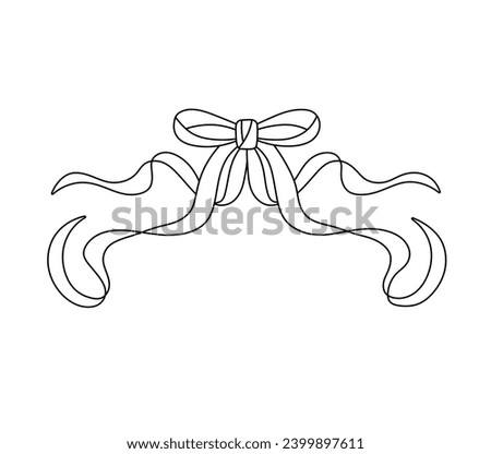 Vector isolated one single beautiful ribbon gift bow with long ribbons ends colorless black and white contour line easy drawing