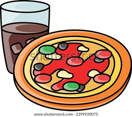 traditional pizza with cola concept, Italian staple Flatbread vector color icon design, Fastfood symbol, Grab and go meals sign, Takeout takeaway snack stock illustration