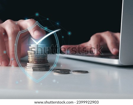 Deposit protection, bank insurance, financial security, currency hedging and bank run prevention concept. Royalty-Free Stock Photo #2399922903