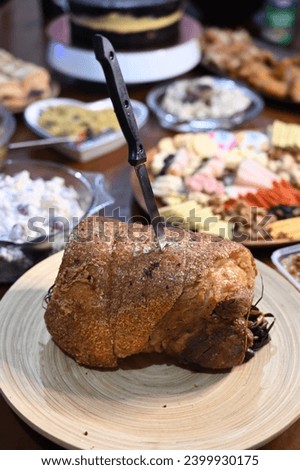 Close up of a Lechon Belly Filipino Food on a Buffet Table