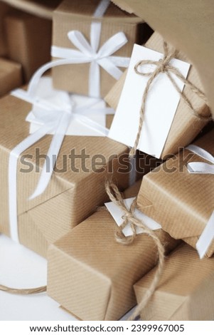Gift Boxes Packaging Design. Festive Christmas, New Year Celebration. Holiday Season of Giving Presents. 