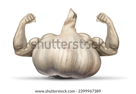 Garlic power concept as a flavorful medicinal healthy food ingredient for Antioxidant and reducing inflammation or antimicrobial properties as a powerful natural root vegetable to fight off disease. Royalty-Free Stock Photo #2399967389