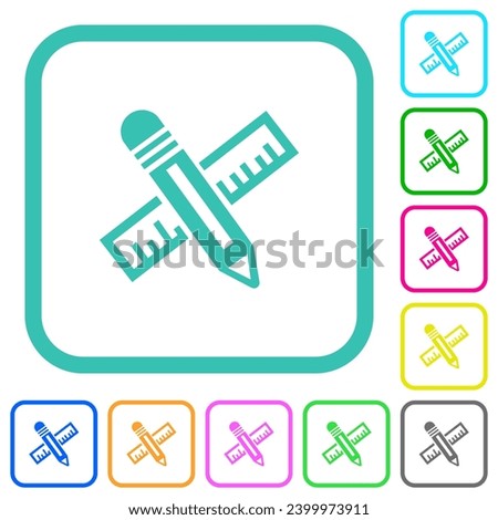 Pencil and ruler vivid colored flat icons in curved borders on white background Royalty-Free Stock Photo #2399973911