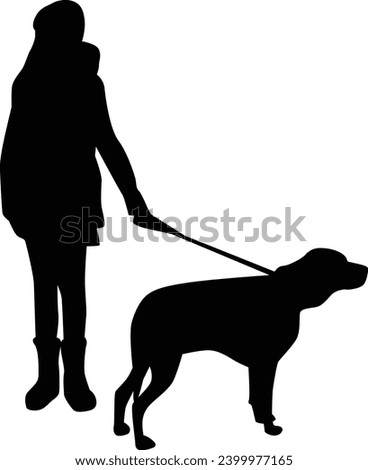 Vector silhouette of girl walking dog