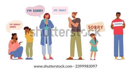 Characters Humbly Express Remorse, Uttering Sincere Apologies, Seeking Reconciliation And Understanding, Saying Sorry. People Mending Bonds And Acknowledging Mistakes. Cartoon Vector Illustration Royalty-Free Stock Photo #2399983097
