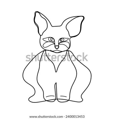 Strange Cat one line Vector illustration. Sitting pose weird cute kitten