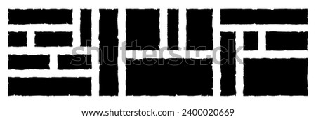 Set of grunge jagged rectangle shape. Black torn paper sheet for sticker, collage, banner. Vector illustration isolated on white background.
 Royalty-Free Stock Photo #2400020669