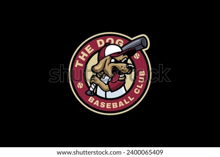 Puppy dog baseball with circle badge mascot logo for baseball or softball team sport