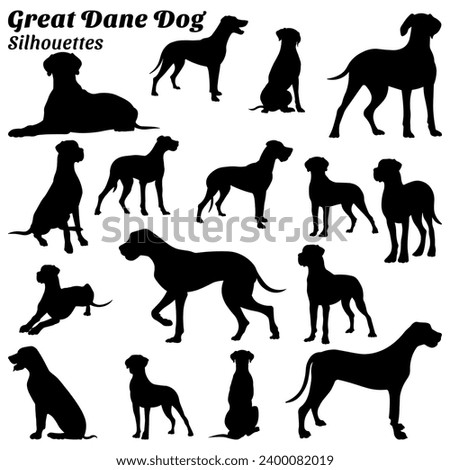 Collection of silhouette illustrations of great dane dog