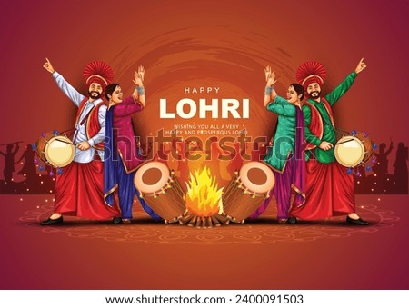Happy Lohri festival of Punjab India background. group of people playing lohri dance. vector illustration banner design	
 Royalty-Free Stock Photo #2400091503