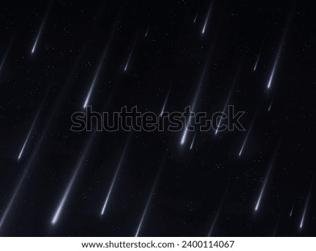 Spectacular meteor shower. A stream of meteorites, falling stars. Fireballs at night. A beautiful starfall at night.