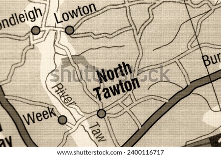 North Tawton, Devon, England, United Kingdom atlas local map town and district plan name in sepia