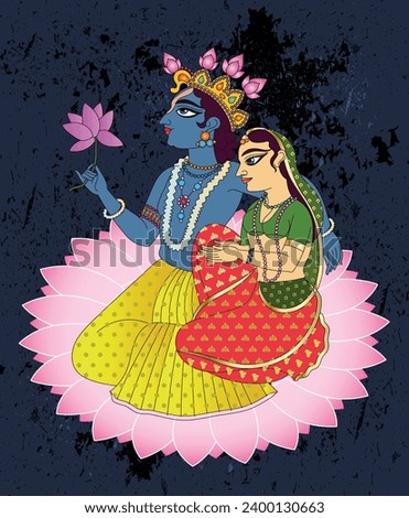 Lord Krishna in Indian mythology. Wall painting in Rajasthan India. Kalamkari. for a coloring book, textile fabric prints, phone case, greeting card. logo, calendar	 Royalty-Free Stock Photo #2400130663