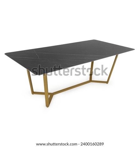 Marble Top Dining Table with Golden metal legs isolated on white background 