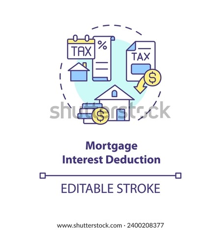 Mortgage interest deduction multi color concept icon. Special financial benefit for taxpayer. Tax relief. Round shape line illustration. Abstract idea. Graphic design. Easy to use in blog post