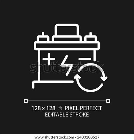 2D pixel perfect editable white car battery icon, isolated vector, thin line simple illustration representing car service and repair.