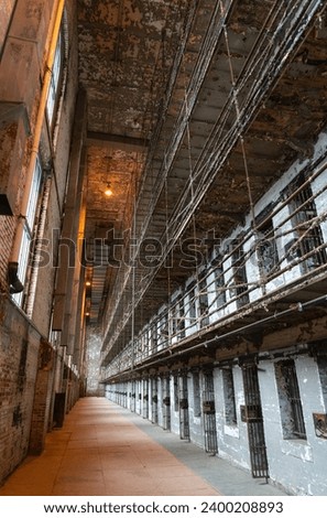 Cell Block at Ohio State Reformatory, historic prison located in Mansfield, Ohio Royalty-Free Stock Photo #2400208893