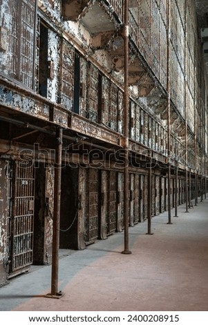 Cell Block at Ohio State Reformatory, historic prison located in Mansfield, Ohio Royalty-Free Stock Photo #2400208915