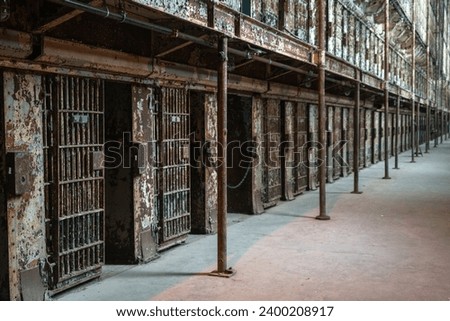 Cell Block at Ohio State Reformatory, historic prison located in Mansfield, Ohio Royalty-Free Stock Photo #2400208917