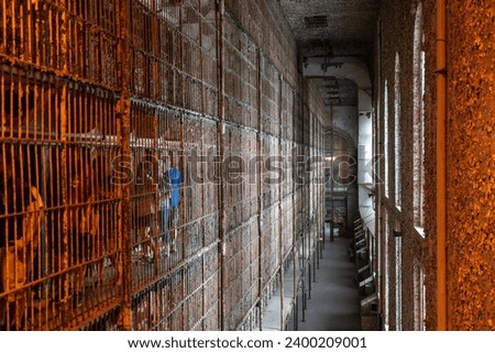 Cell Block at Ohio State Reformatory, historic prison located in Mansfield, Ohio Royalty-Free Stock Photo #2400209001