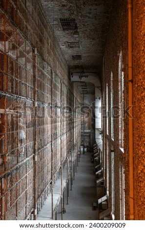 Cell Block at Ohio State Reformatory, historic prison located in Mansfield, Ohio Royalty-Free Stock Photo #2400209009