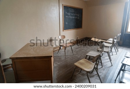 A Classroom at The Ohio State Reformatory, historic prison located in Mansfield, Ohio Royalty-Free Stock Photo #2400209031
