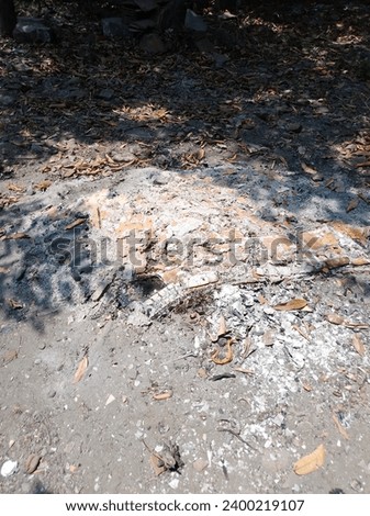 Ashes from burning a large cupboard that has rotted and is now razed to the ground Royalty-Free Stock Photo #2400219107