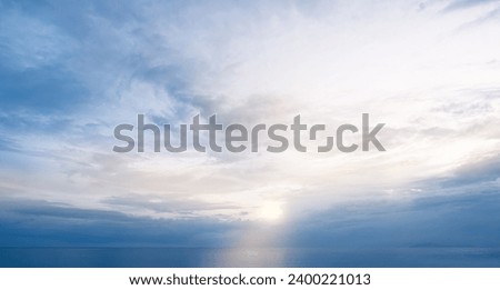 Sky Blue Background,Horizon Clear Sky,Cloud Over Beach in Summer Evening,Landscape Sunset Field,Panorama Banner Nature Sun with Sunrise in Yellow,Orange Sky with sun ray in Morning Spring