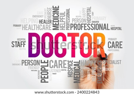 Doctor word cloud collage, healthcare concept background Royalty-Free Stock Photo #2400224843
