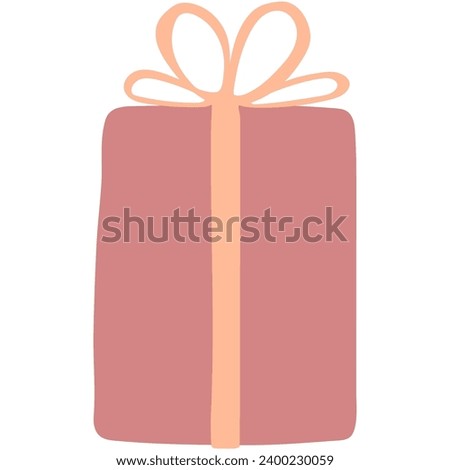 Christmas holiday gift wrapping box birthday. Colorful rectangle box. Light red salmon giftbox with light pink ribbon bow. Flat 2D illustration.