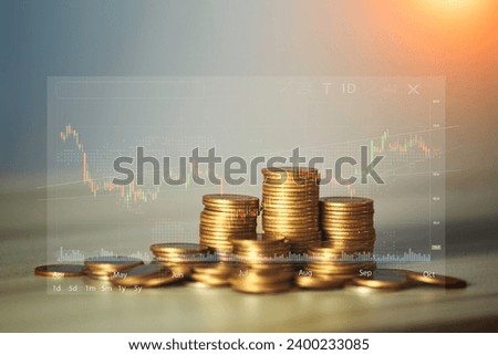 coin is placed in a graph showing a decrease in interest and inflation has declined worldwide. stock investment concept wealth stock market volatility Inflation decreases, investor wealth decreases. Royalty-Free Stock Photo #2400233085