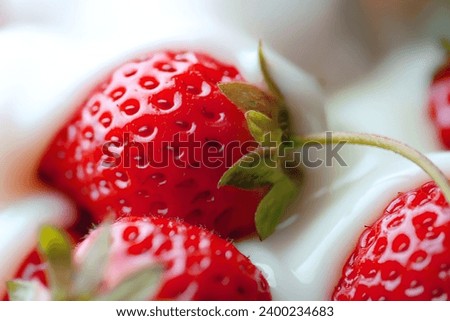 Close -up milk pour fresh strawberries