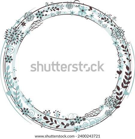 Beautiful round frame with floral elements. Copy space. Vector clip art.