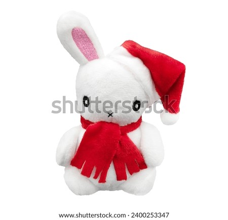 Christmas rabbit isolated on white background.
