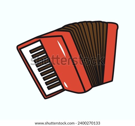 Musical instrument of colorful sticker set. A vibrant musical-themed illustration with colorful accordion capture the essence of melodious tunes and artistic expression. Vector illustration.
