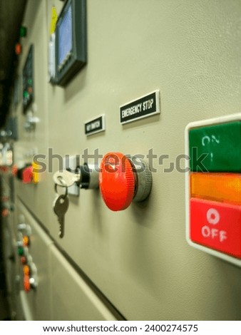Emergency button by a lot of angle photo capture,used for emergency only to cut offachine power outage,east kalimantan-indonesia