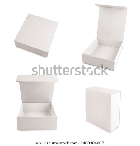 Set of  Square Packaging Boxes With Opened And Closed Lid, Isolated on White Background. Photo                               
