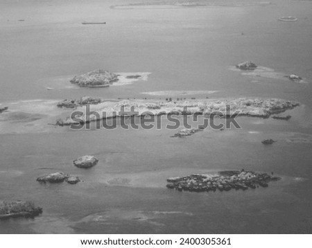 Island Near Singapore Before Landing From Inside Airplane with Infrared Black and White Colour