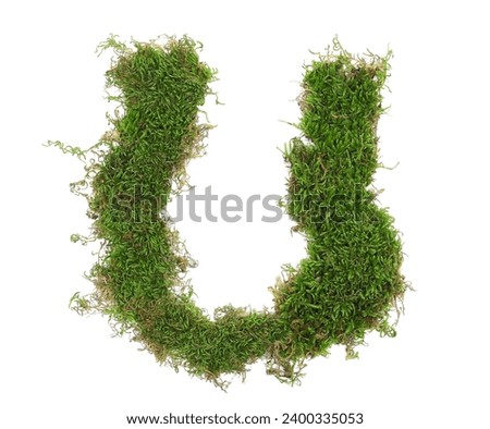 Green moss in shape alphabet letter U isolated on white, clipping path, top view
